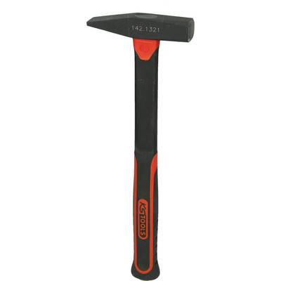 Ein Hammer mit schwarzem und rotem Griff, Markenlogo und Modellnummer '142.1321' oben am Kopf eingeprägt.