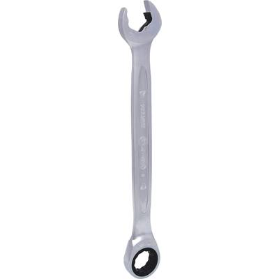 Ein silberner Schraubenschlüssel mit offener und Ratschen-Ringseite, geeignet für hochwertige Hardware-Arbeiten.