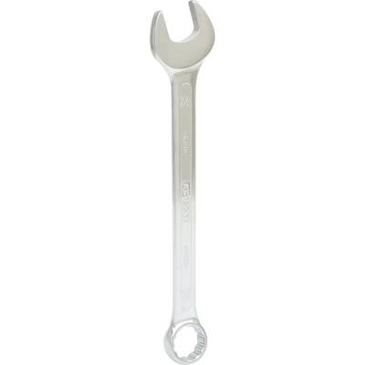 Ein Schraubenschlüssel mit offenem Maul und Ringschlüssel auf der anderen Seite, aus Metall, zur Befestigung von Schrauben.