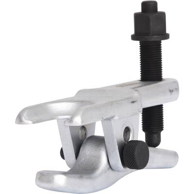 Ein Mechaniker-Werkzeug zur Entfernung von Spurstangenköpfen, mit einer silbernen Gabel und einem schwarzen Schraubmechanismus.