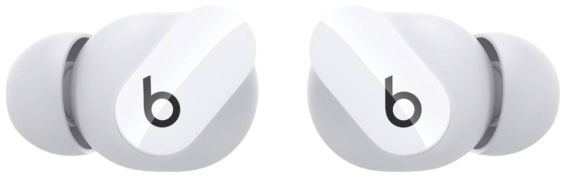 Weiße kabellose In-Ear-Kopfhörer mit schmalem Design und 'b'-Logo auf den Seiten. Ideal für Musik und Anrufe unterwegs.