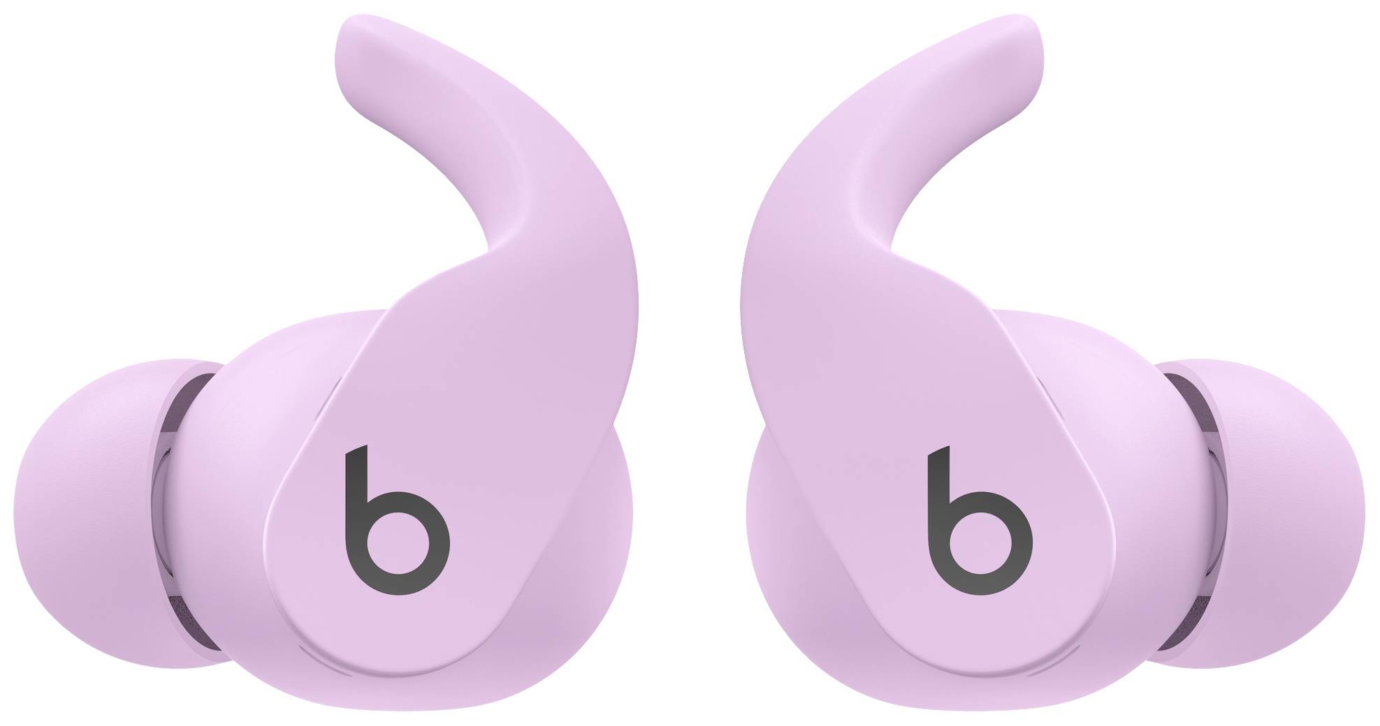 Zwei kabellose, rosa In-Ear-Kopfhörer mit dem Buchstaben 'b' auf der Seite, die stilvoll und kompakt gestaltet sind.