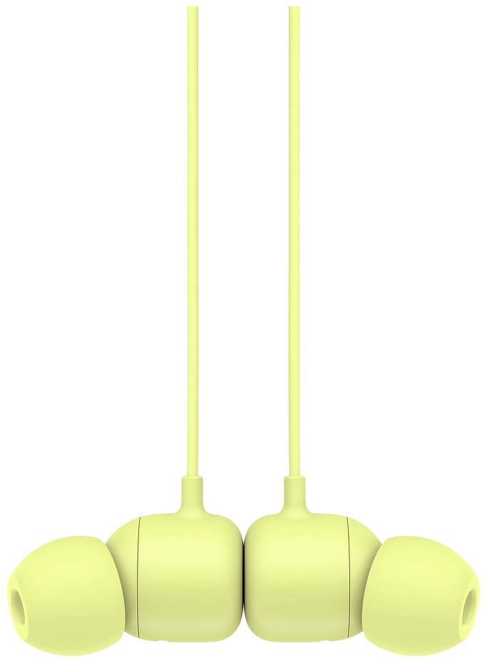 Hellgrüne In-Ear-Kopfhörer mit Kabeln, symmetrisch nebeneinander dargestellt.
