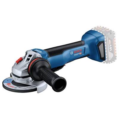 Bosch Professional Winkelschleifer mit ergonomischem Griff und Schleifscheibenbefestigung, ausgestattet mit einem 18V kabellosen System und Batteriefach.