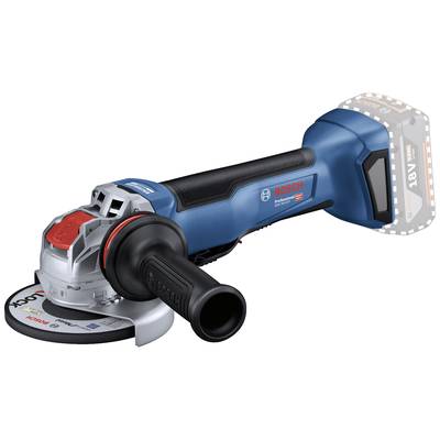 Akkubetriebener Winkelschleifer von Bosch, Modell 'Professional', mit rot-schwarzem Griff, blauem Gehäuse und Schleifscheibe.