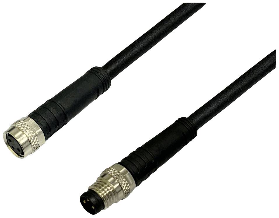 Ein M8-Steckverbinderkabel mit zwei verschiedene Enden: eine Buchse und ein Stecker. Dieses Kabel wird häufig in Automatisierungssystemen verwendet.