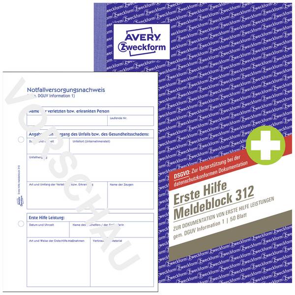 Avery-Zweckform Erste Hilfe Meldeblock  DIN A5 Blau 312