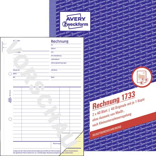 Avery-Zweckform 1733 Rechnung Formular DIN A5 Anzahl der Blätter: 40