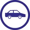 Symbol eines Autos in einem blauen Kreis.