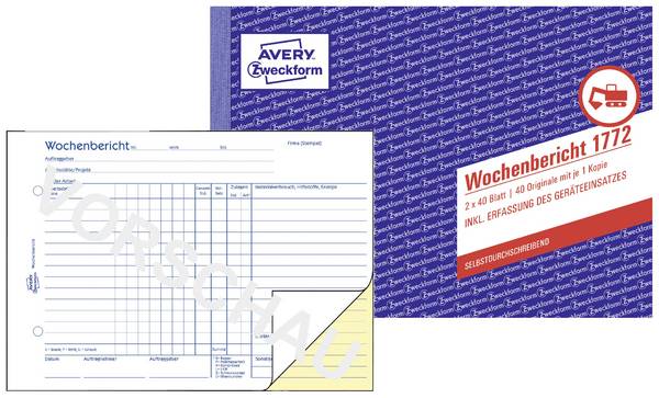 Avery-Zweckform Wochenbericht Formular 1772 DIN A5 quer Anzahl der Blätter: 40