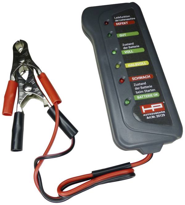 HP Autozubehör Kfz-Batterietester 12 V Batterieprüfung, Kontrolle Lichtmaschine, Ladeüberwachung 23.5 cm x 14 cm x 2.5 cm