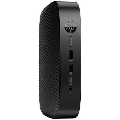 Ein schwarzer HP-Mini-PC mit mehreren USB-Anschlüssen und einem Einschaltknopf auf der Vorderseite.