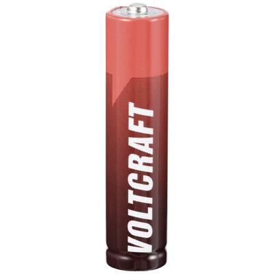 Eine rote AA-Batterie mit der Aufschrift 'VOLTCRAFT' vertikal auf der Seite.