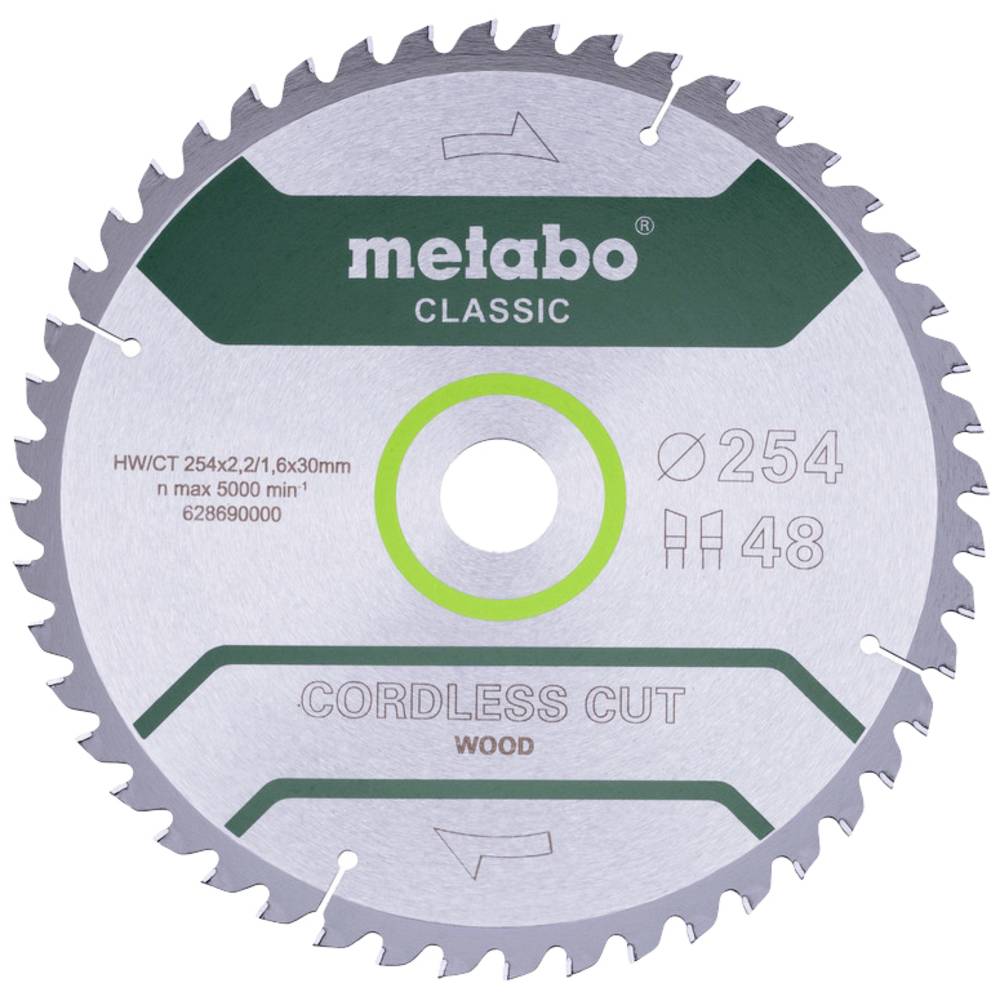 Metabo cordless cut wood classic 628690000 Cirkelzaagblad 254 x 30 mm Aantal tanden: 48 1 stuk(s)