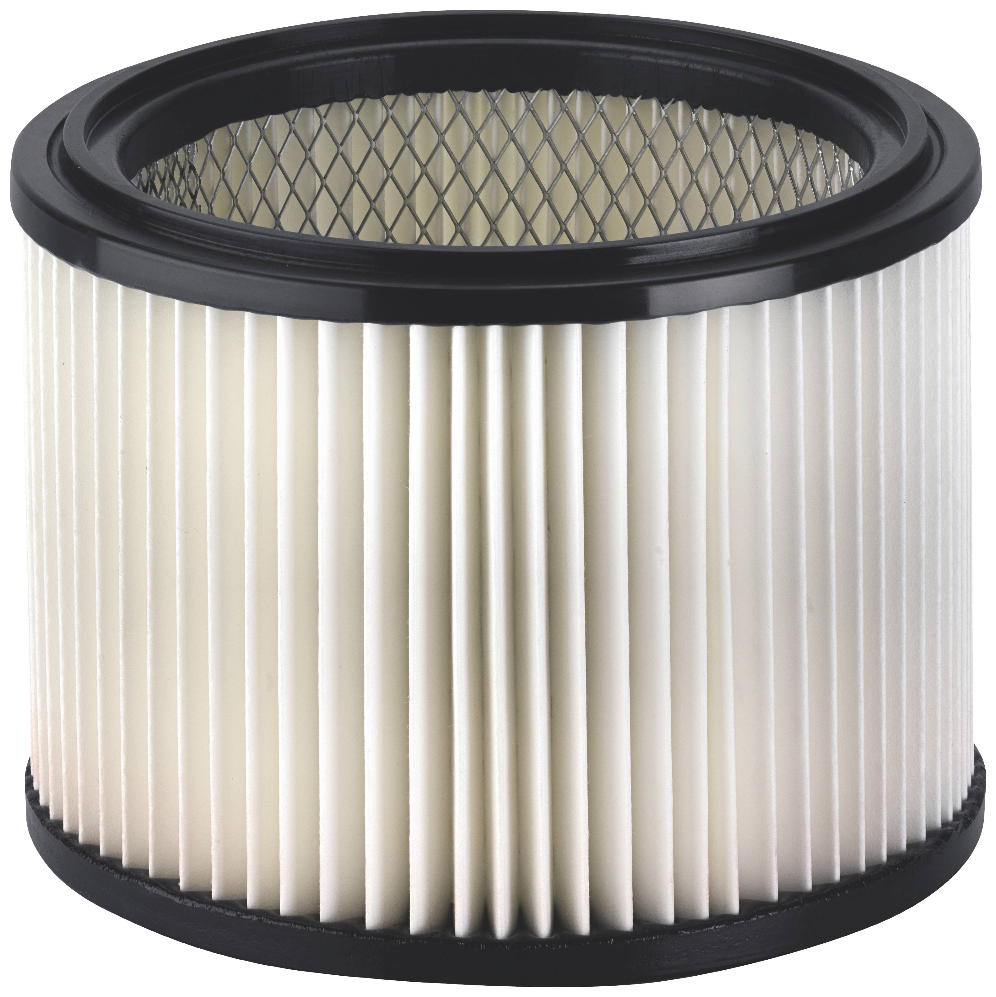Ein zylindrischer Luftfilter mit weißen, gefalteten Lamellen und schwarzem Rand, geeignet für Staubsauger oder Luftreinigungsgeräte.