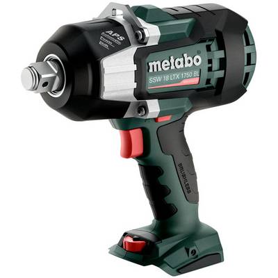 Kabelloses Schlagschrauber-Elektrowerkzeug von Metabo mit Stecknuss-Amboss, grün-schwarzes Gehäuse, roter Auslöser, auf weißem Hintergrund dargestellt.