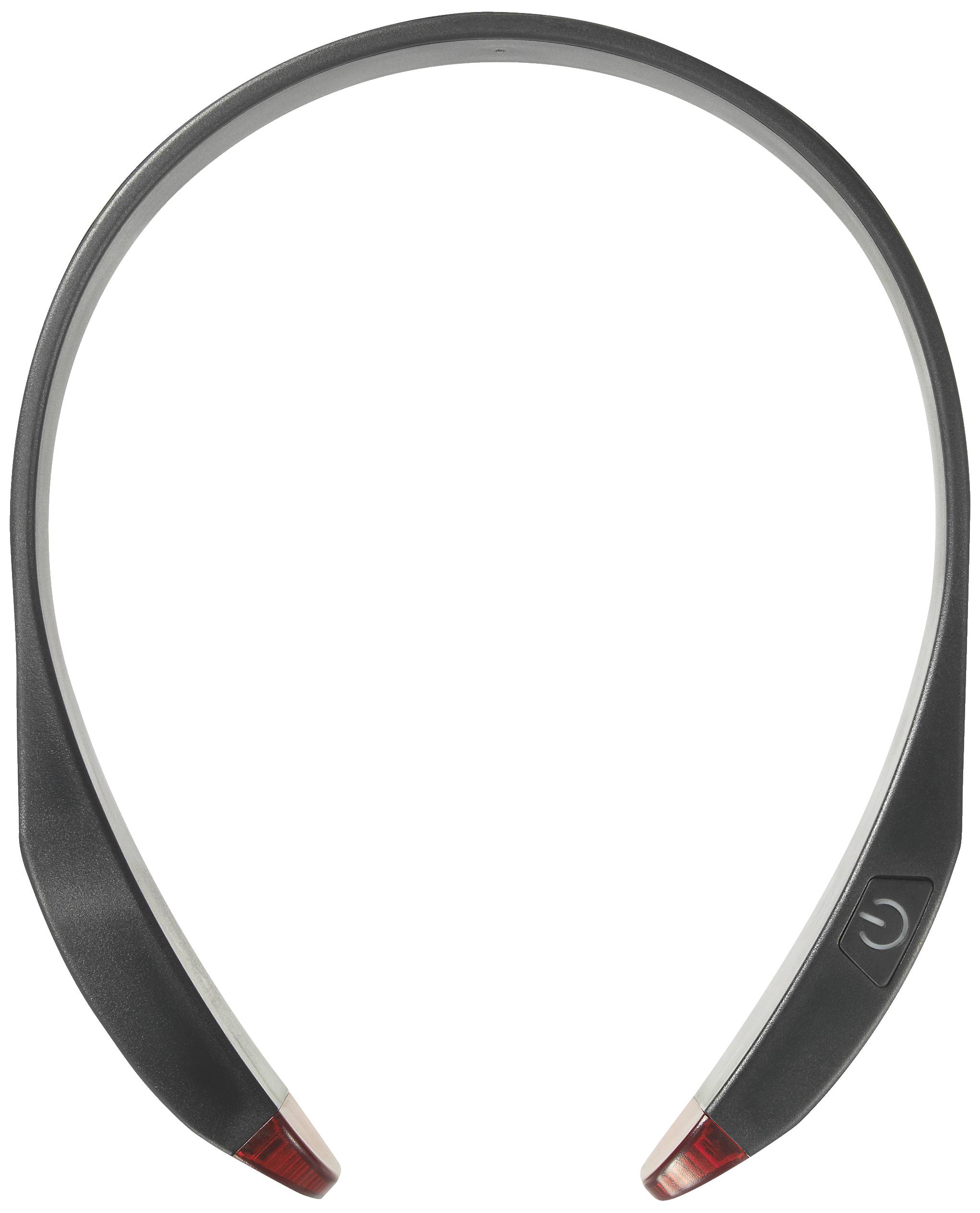 Ein tragbares Lichtband in U-Form, schwarz mit roten Enden und einem Ein-/Aus-Schalter an der Seite, für bessere Sichtbarkeit.