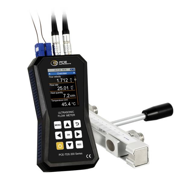 PCE Instruments Ultraschall-Durchflussmessgerät PCE-TDS 200+ SR mit Sensoren auf Schiene|Wärmemengenmessung|Datenlogger