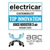 Logo der Zeitschrift 'electricar' mit dem Text 'Top Innovation. Juice Booster 3 air. Ausgabe 1/2023'. Darunter ABC Winner 2021.