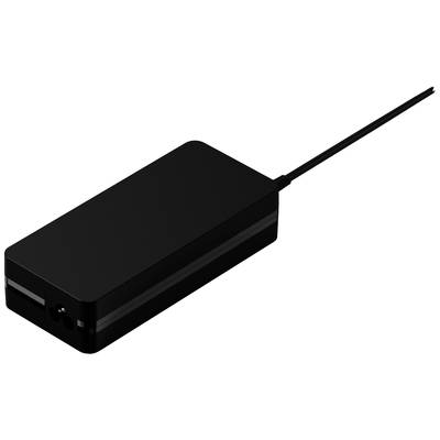 Ein schwarz glänzendes Netzteil mit einem Kabel, das zur Stromversorgung von elektronischen Geräten verwendet wird.