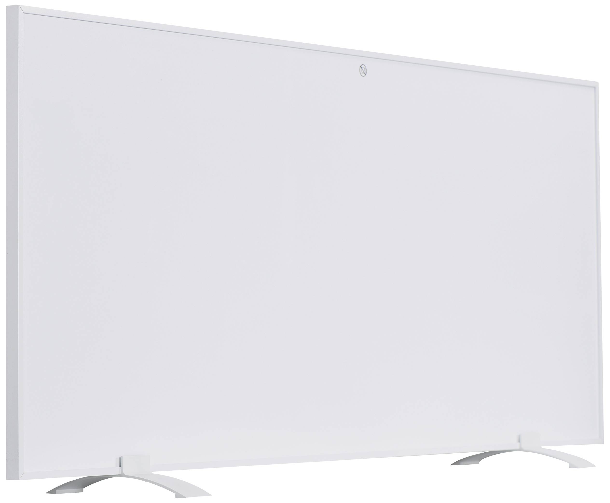 Ein weißes, rechteckiges Whiteboard mit zwei stabilen Standfüßen. Ideal zur Präsentation oder zum Schreiben von Notizen.