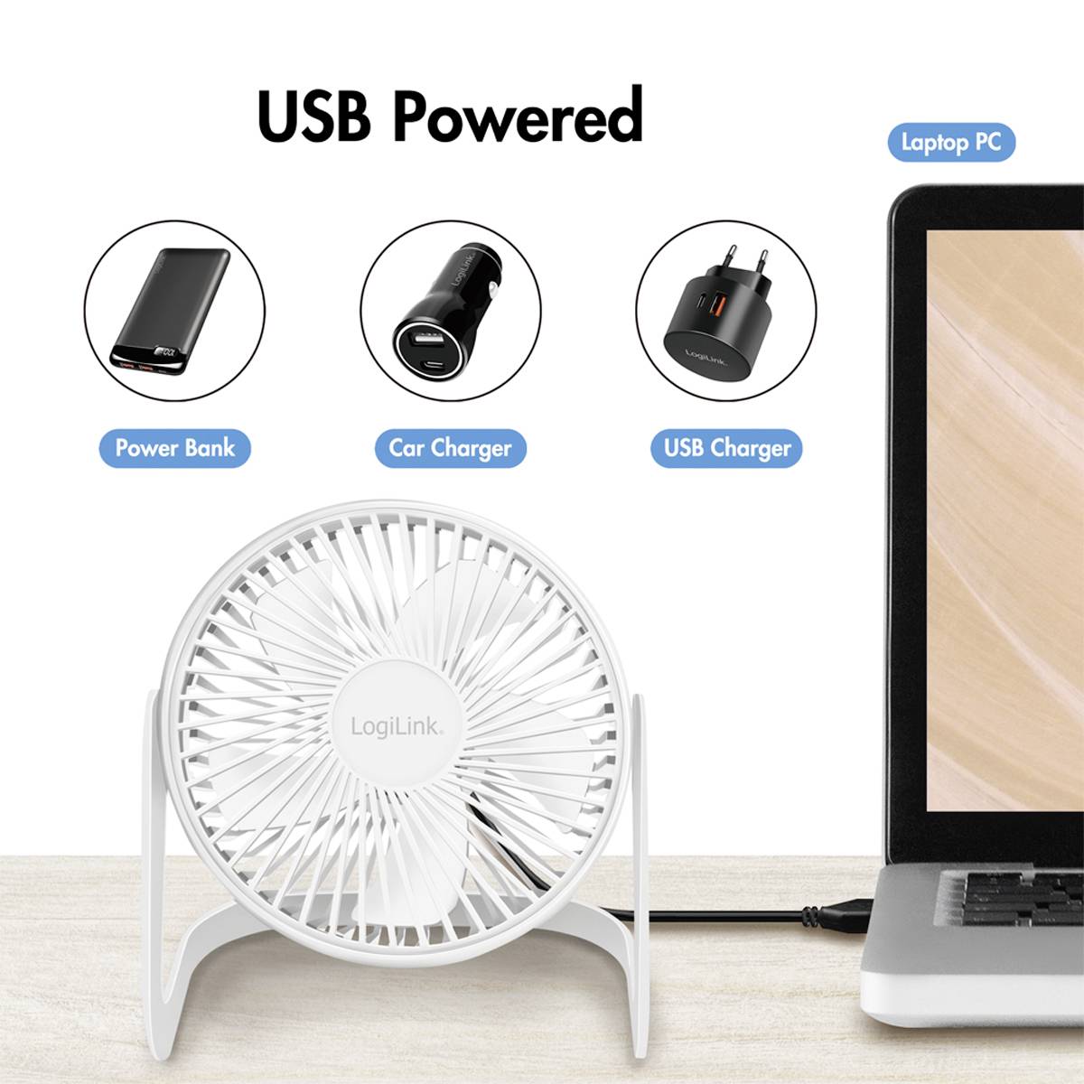 LogiLink UA0403 USB-Ventilator 3.5 W (Ø x H) 15.24 cm x 126 mm Weiß Schwenkbar-9