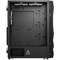 Midtower-PC-Gehäuse mit offenem Inneren und mehreren Lüftermontageplätzen, geeignet für kundenspezifische Computereinbauten.