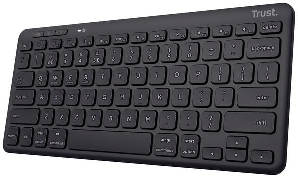 Trust Lyra Compact Bluetooth®, Funk Tastatur Deutsch, QWERTZ Schwarz Wiederaufladbar, Geräuscharme Tasten, Spritzwassergeschützt, Multimediatasten