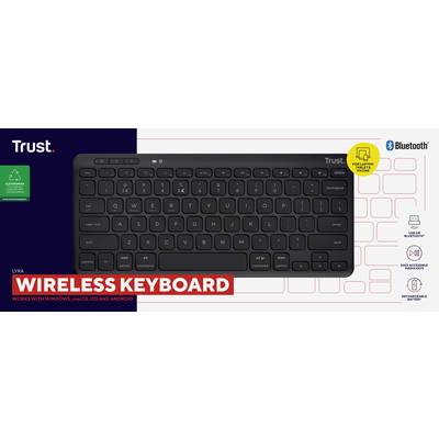 'Drahtlose Tastatur von Trust, Modell Lyra, mit Bluetooth-Unterstützung. Kompatibel mit Windows, macOS, iOS und Android.'