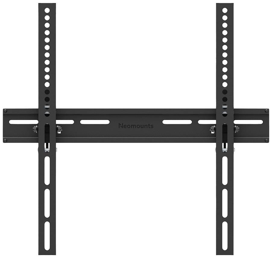 Schwarze TV-Wandhalterung mit verstellbaren Armen und mehreren Befestigungslöchern, geeignet zur sicheren Anbringung von Flachbildfernsehern.