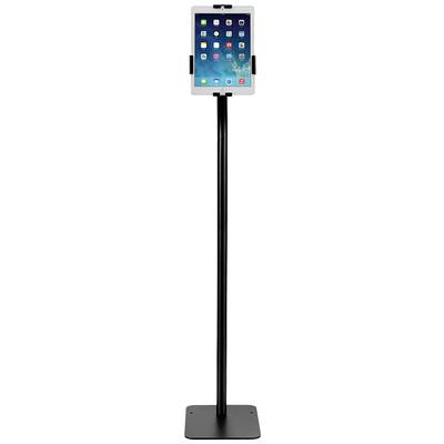 Ein Tablet ist auf einem schwarzen Ständer montiert. Der Bildschirm zeigt mehrere App-Icons auf blauem Hintergrund.