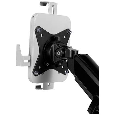 Monitorhalterung aus Metall, schwarz, für VESA-kompatible Monitore. Verstellbarer Arm mit Schwenk- und Neigefunktion zur flexiblen Positionierung.