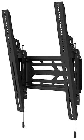 Schwarze, neigbare TV-Wandhalterung. Geeignet für verschiedene Fernsehergrößen. Robuste Konstruktion und verstellbare Arme für optimale Sicht.