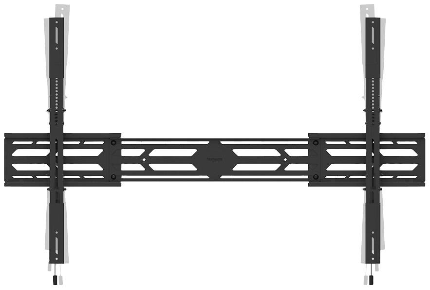 Halterung für TV oder Monitor zur Wandmontage, aus schwarzem Metall, mit verstellbaren Armen für verschiedene Bildschirmgrößen.
