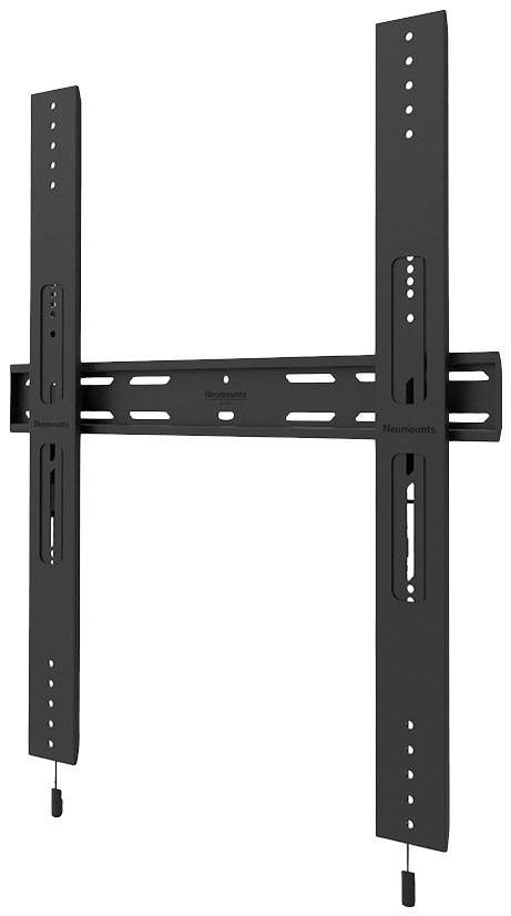 Wandhalterung für einen Flachbildfernseher, schwarz, mit vertikalen Schienen und einer Querstange zur sicheren Befestigung.