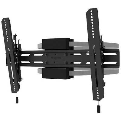 Wandhalterung für Fernseher, schwarz, mit verstellbaren Armen und Neigung, geeignet für verschiedene Bildschirmgrößen.