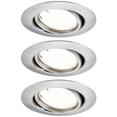 Drei runde, silberne Einbaustrahler in einer Reihe. Sie sind modern und vermitteln einen minimalistischen Stil, geeignet für Innenräume.