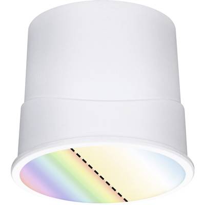 Weiße Lampe mit Regenbogenlicht und gestrichelter Linie auf dem Leuchtschirm.