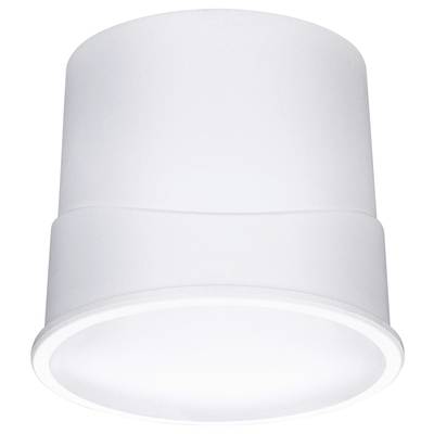 Weiße zylinderförmige Deckenleuchte mit glatter Oberfläche, leuchtet hell. Ideal für minimalistische, moderne Innenräume.