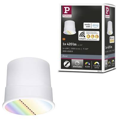 Lampe mit 420 Lumen und RGB-Farbwechsel. Verpackung zeigt Alexa- und Google Assistant-Kompatibilität. Eignet sich für smarte Steuerung.