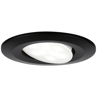 Schwarzer, runder LED-Deckenstrahler mit hell leuchtendem, verstellbarem Lichtpaneel, geeignet für moderne Innenbeleuchtung.