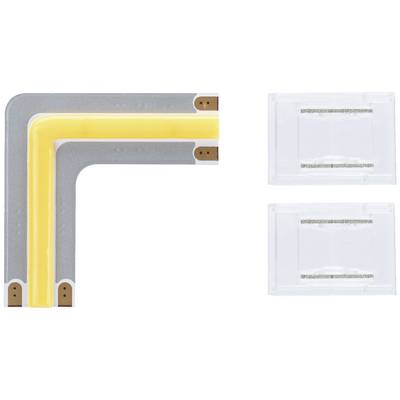 'Zwei LED-Streifen-Verbinder: Einer für Eckenverbindungen und zwei gerade Verbinder. Geeignet für flexible Lichtleisteninstallationen.'