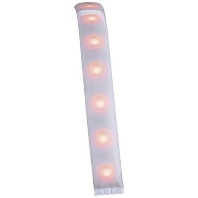 Sechs rote Lichter in einer vertikalen Reihe auf einem schmalen, weißen Hintergrund, möglicherweise eine Lichtleiste oder Dekolicht.