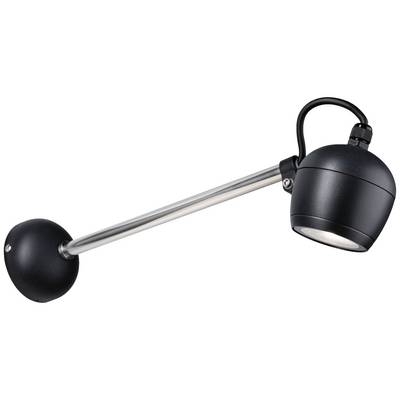 Schwarze und silberne LED-Wandleuchte mit flexiblem Arm, geeignet für direkte Beleuchtung von kleinen Flächen oder Objekten.