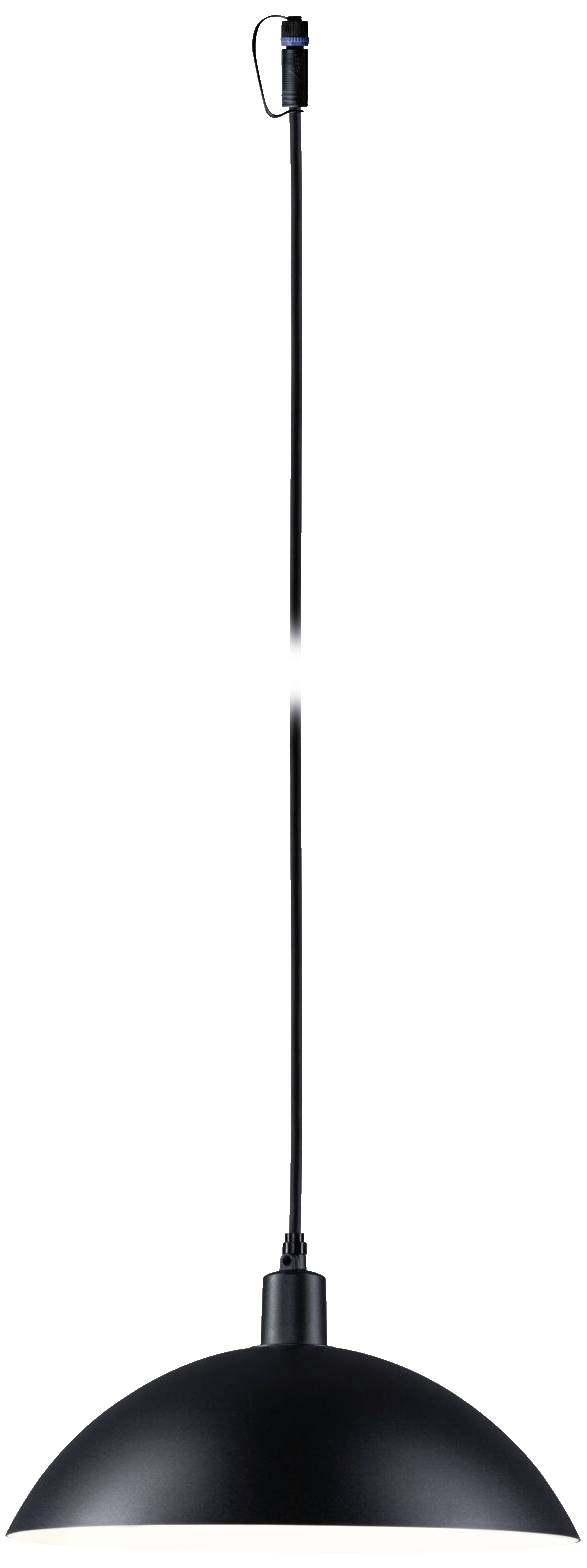 Eine schwarze Pendelleuchte mit einem langen Kabel, geeignet für moderne Inneneinrichtungen.