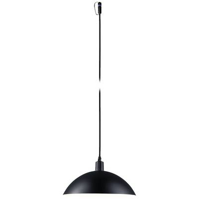 Eine schwarze Pendelleuchte mit einem langen Kabel, geeignet für moderne Inneneinrichtungen.
