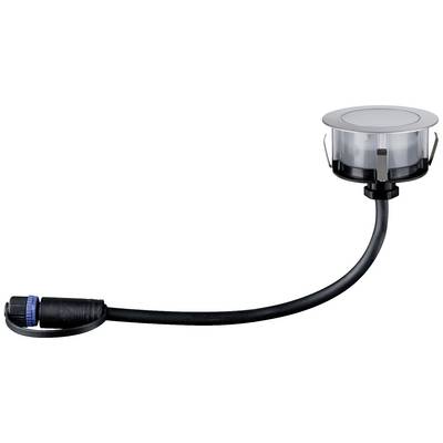 Ein rundes LED-Bodeneinbauleuchte mit Kabel und Stecker. Geeignet für Außenbereiche, widersteht äußerer Witterung.