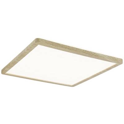 Quadratische LED-Deckenleuchte mit Holzrahmen, modernes Design. Ideal für eine gleichmäßige Raumbeleuchtung.