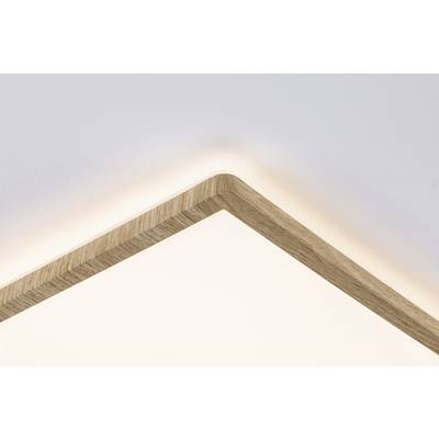 Ecke einer Holzlampe mit sanftem Lichtschein an der Wand, modernes und minimalistisches Design.