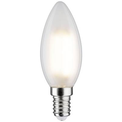 Eine weiße, kerzenförmige Glühbirne mit silbernem Sockel, leuchtet warmweiß. Geeignet für dekorative Beleuchtung.